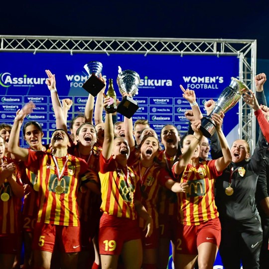 Birkirkara lifting their 17th Assikura Women's Knock-Out trophy. - (c) Craig Camilleri