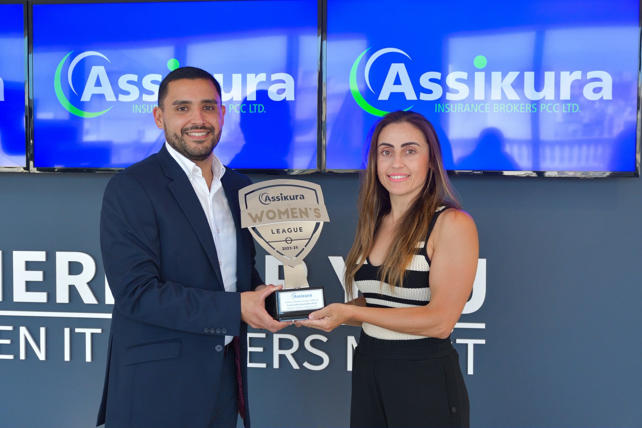 Coach Charlene Zammit - winner of the Assikura Women's League Coach of the Round for Round 4 - Emvin Mifud (Assikura Insurance Brokers PCC Ltd)